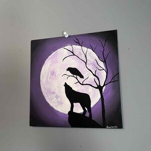 Purple Moonlit Wolf Canvas Art